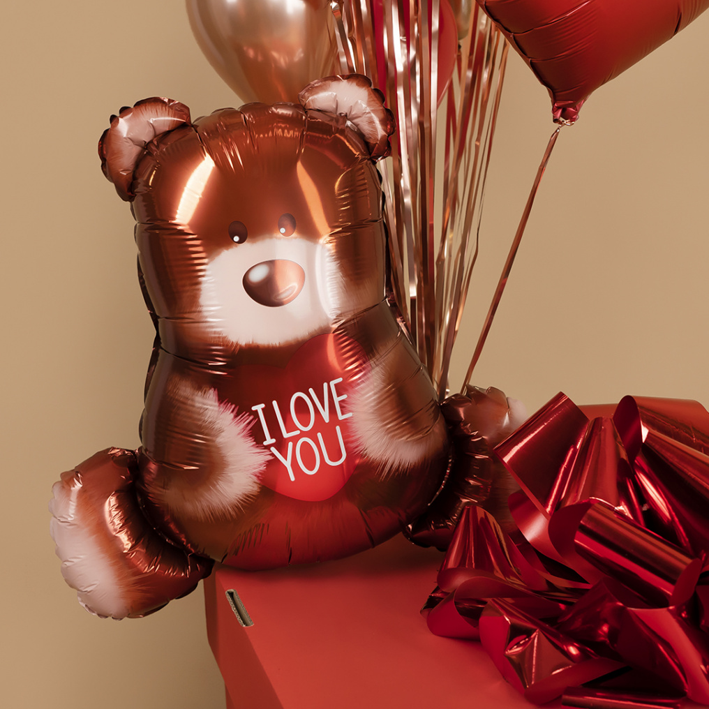 Шар фигура Мишка с сердцем ILY FL28"/71см (Китай) надув воздухом 24624