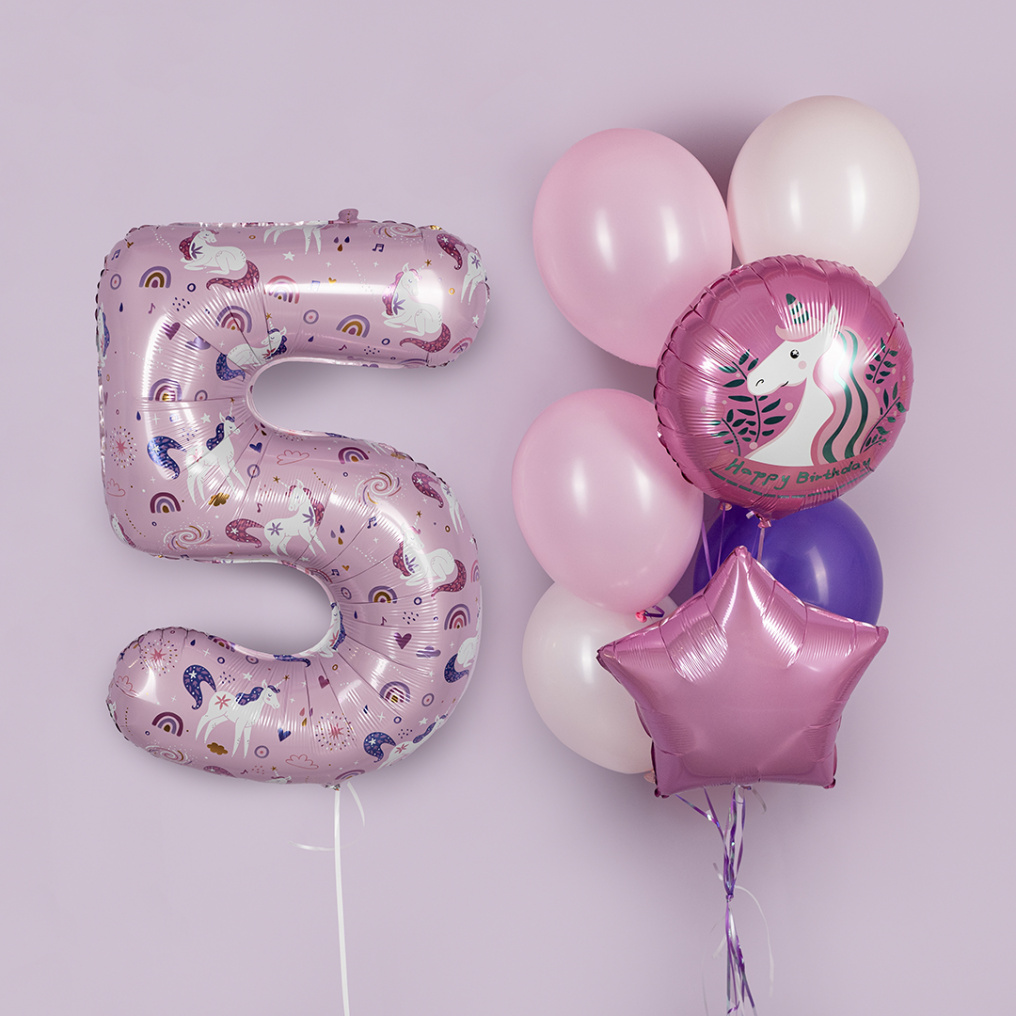 Шар цифра Единороги FL34"/86см волшебные 5 (Китай) 24805