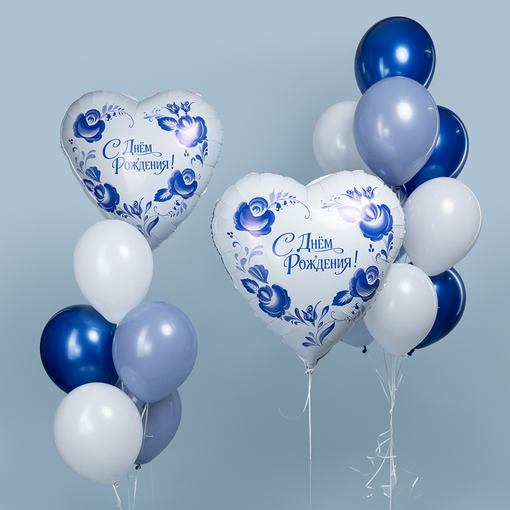 Шар фольга С ДР Гжель AG30"/76см сердце (Россия) 943494